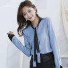 Tie-neck Lace Cuff Knit Top