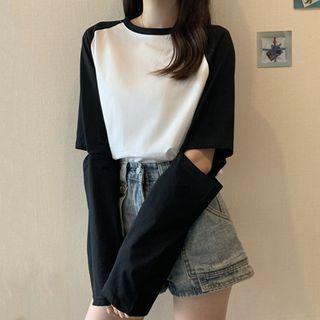 Long-sleeve Elbow-cutout Raglan T-shirt