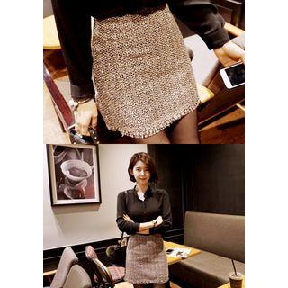 Fringe-hem Tweed Mini Skirt