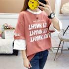 Mock Two-piece Lettering 3/4-sleeve T-shirt