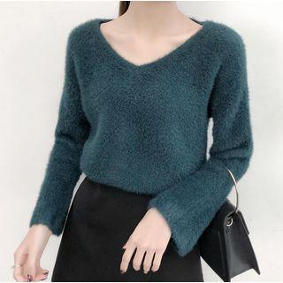 Lace-up Back Long-sleeve Knit Top