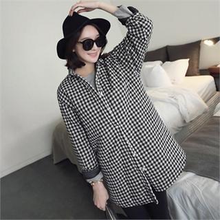 Long-sleeve Gingham Long Shirt