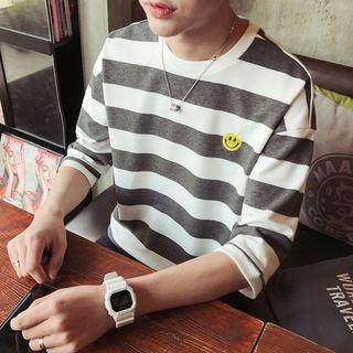 Smiley Stripe Elbow-sleeve T-shirt