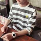 Smiley Stripe Elbow-sleeve T-shirt