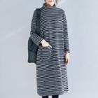 Turtleneck Striped Long-sleeve Knit Dress As Shown In Figure - One Size