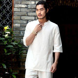 Set: Plain Yoga Elbow-sleeve Top + Pants