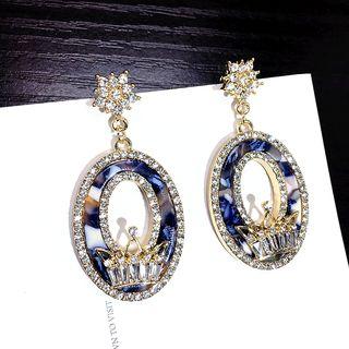 Rhinestone Crown Drop Statement Earring Gold - One Size