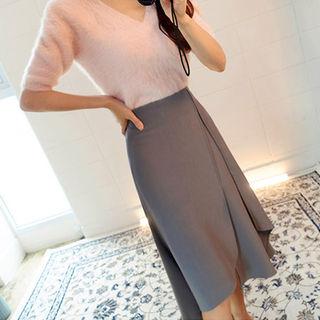 Asymmetric Midi Flare Skirt