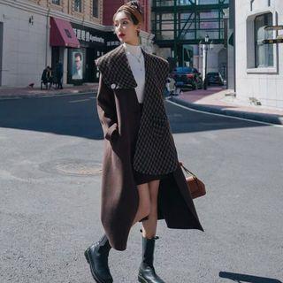 Plaid Panel Fleece Coat