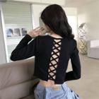 Strappy Back Long-sleeve Plain Cropped Top