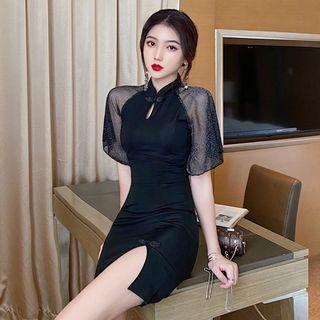 Short-sleeve Sheer Panel Qipao