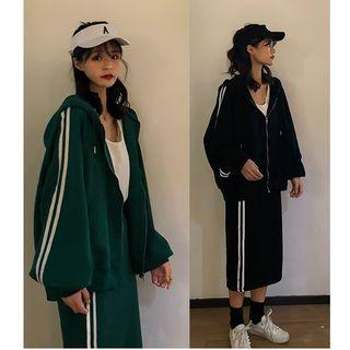 Set: Zip Hooded Jacket + Midi Skirt