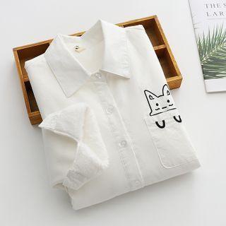 Cat Print Fleece Lined Shirt
