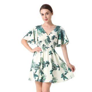 Printed Short-sleeve A-line Mini Dress