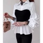 Inset Puff-sleeve Blouse Knit Tube Top Ivory - One Size