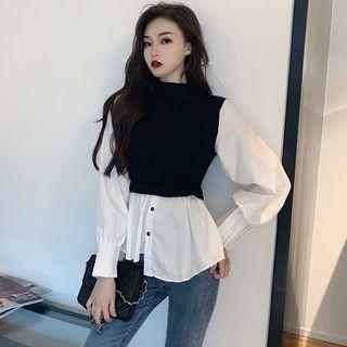 Mock Two-piece Blouse Black - One Size