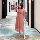 Twisted Long-sleeve Midi A-line Dress