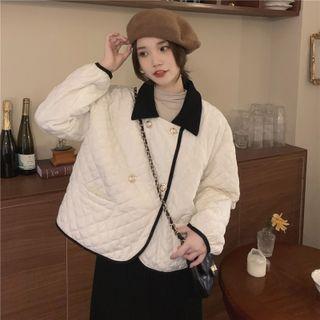 Contrast Trim Quilted Cropped Jacket Almond - One Size