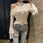 Bell-sleeve Cutout Knit Top White - One Size