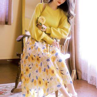 Set: Knit Tank Top + Shrug + Floral Skirt