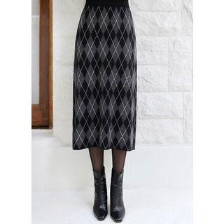 H-line Long Argyle Knit Skirt