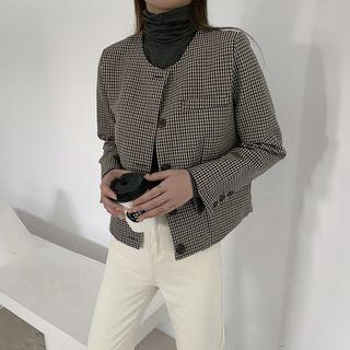 Crewneck Plaid Single Breasted Loose-fit Blazer