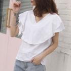 Layered Ruffle Short-sleeve V-neck T-shirt