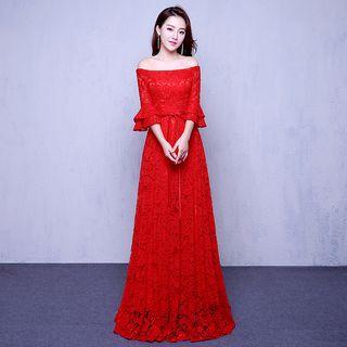 Off-shoulder Bell-sleeve Evening Dress