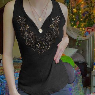 V-neck Graphic Ribbed Tank Top
