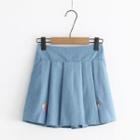 Embroidered Pleated Denim Mini Skirt