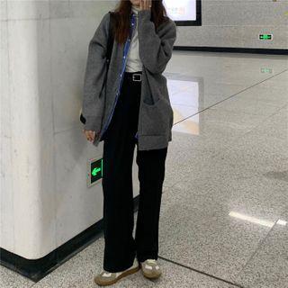 Loose-fit Long-sleeve Cardigan Gray - One Size