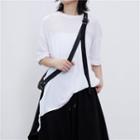 Slit-side Asymmetric Elbow-sleeve Sheer Top