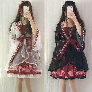 Set: Mock Two-piece Mini A-line Lolita Dress + Hair Clip