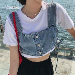 Cropped Denim Vest / Plain Simple T-shirt