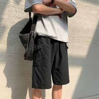 Side-pocket Plain Wide-leg Shorts