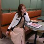 Contrast-trim Cardigan / Spaghetti Strap Midi Knit Dress / Set