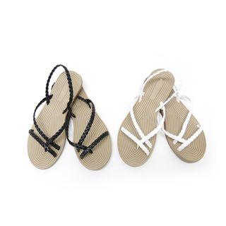 Braided-strap Faux-leather Sandals