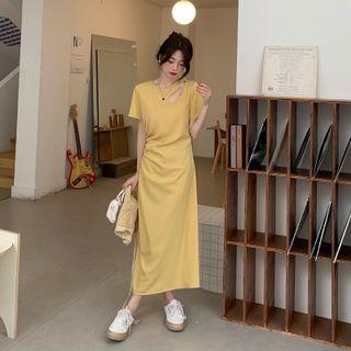 Asymmetrical Short-sleeve Cutout Midi A-line Dress