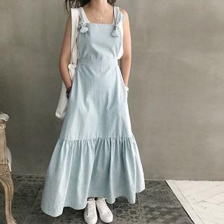 Beribboned Denim Maxi Jumper Dress