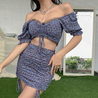 Leopard Print Short-sleeve Top / Mini Skirt