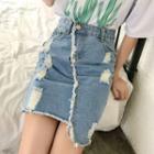 Distressed Mini Denim Skirt