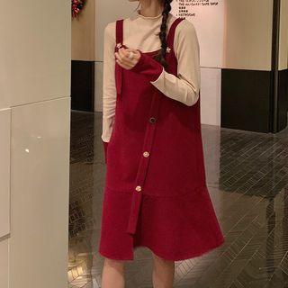Mock-turtleneck Long-sleeve Top / Side-buttoned Jumper Dress