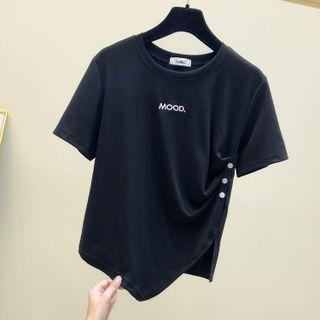 Short-sleeve Lettering Embroidered Irregular T-shirt