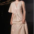 Short-sleeve One-shoulder Sequined A-line Gown