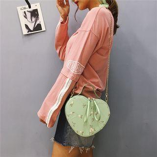 Embroidered Heart Shape Handbag With Shoulder Strap