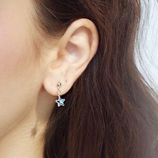 925 Sterling Silver Rhinestone Star Dangle Earring 1 Pair - As Shown In Figure - One Size
