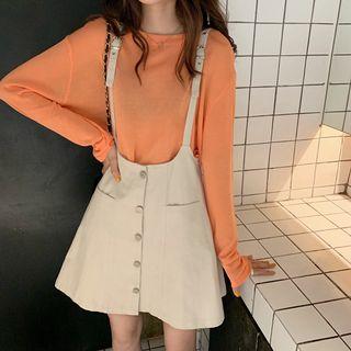 Set: Long-sleeve Plain T-shirt + Jumper Skirt