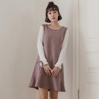 Long-sleeve Pinstriped Mini A-line Dress