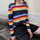 Long-sleeve Striped Knit Top Stripe - Multicolor - One Size