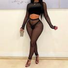 Set: Long-sleeve Mesh Top + Tights